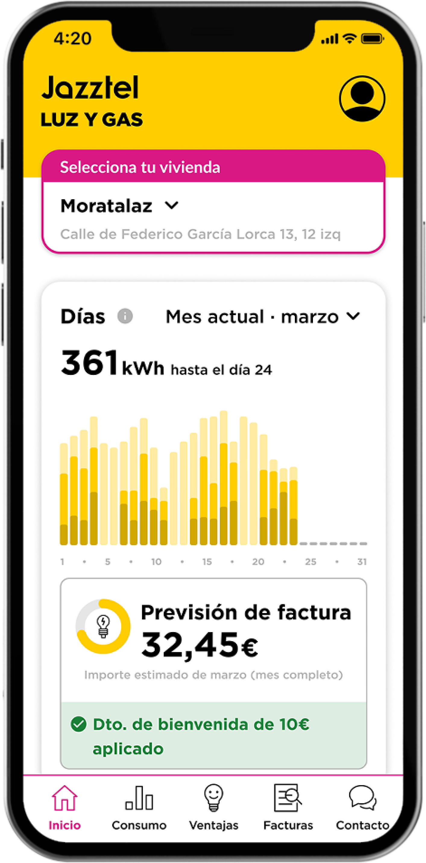 Jazztel Luz y Gas - Previsión de factura